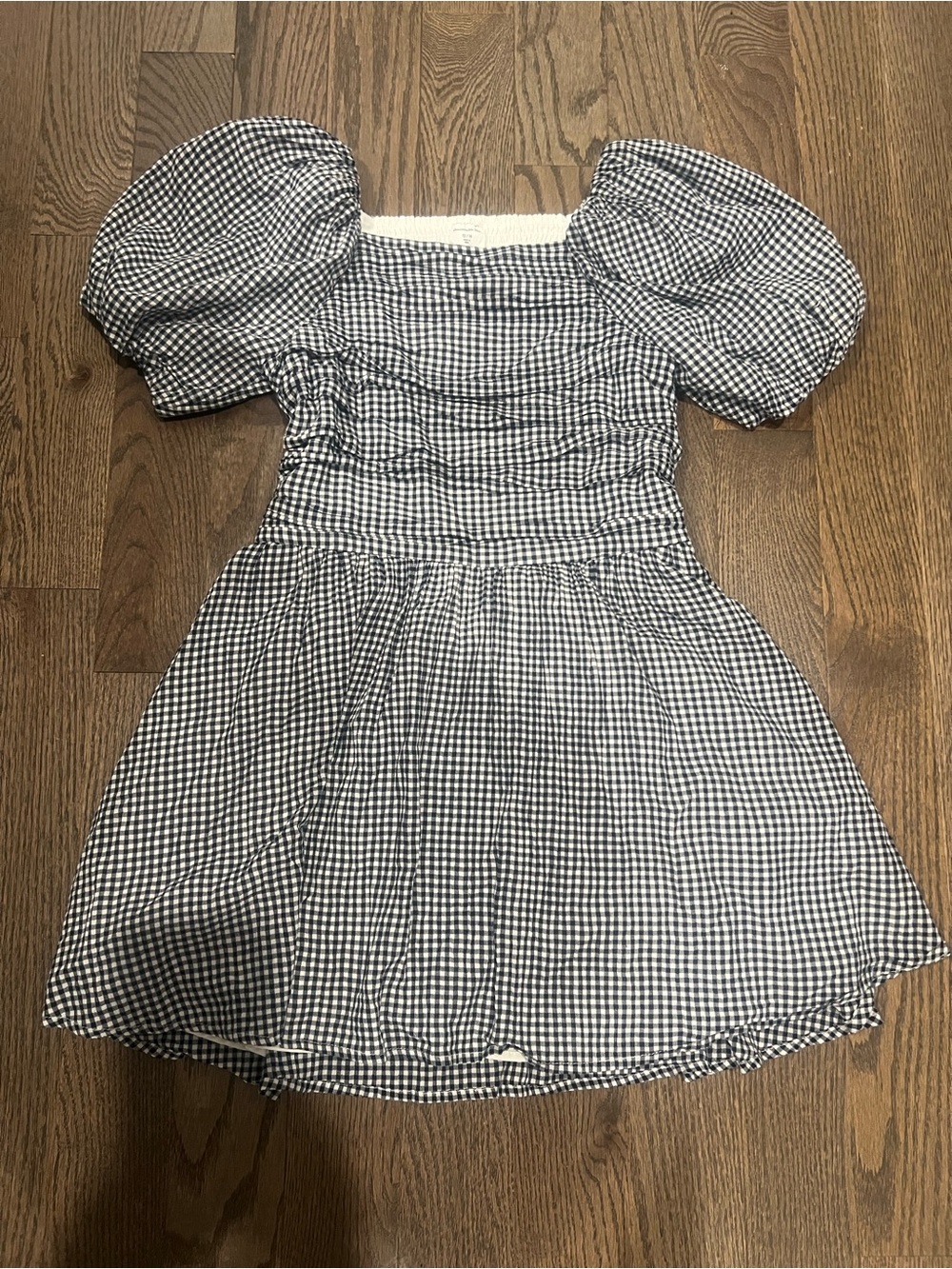 abercrombie kids Black and White Gingham Puff-Sleeve Dress